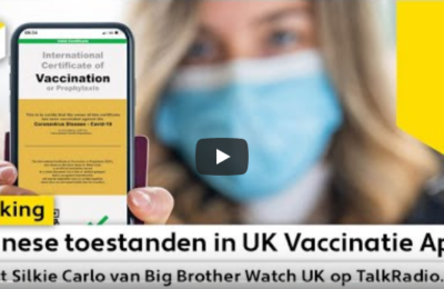 “Chinese toestanden in UK Vaccinatie App” vertelt Silkie Carlo van Big Brother Watch UK…